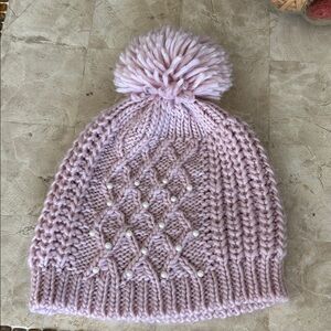 Capelli of‎ New York knit Beanie hat with pom-pom/ pearl-like embellishments M/L